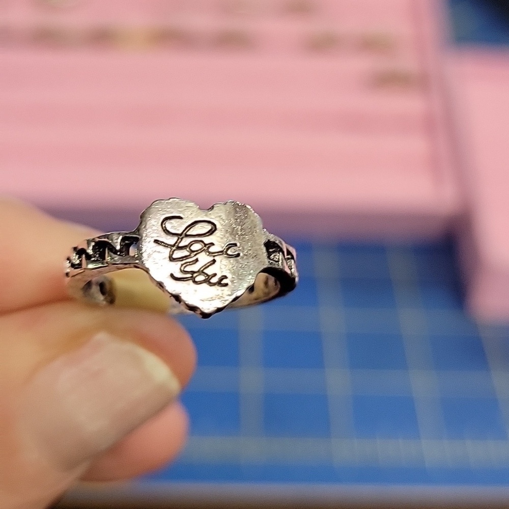 Love You Heart Shape Silver Tone Ring Size 6